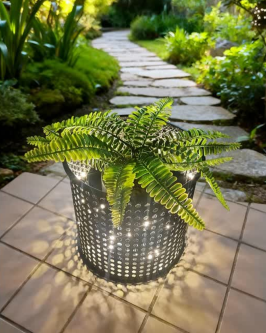 Shining Metal Flower Pot – Modern Decorative Planter with LED Glow Charge Batteries