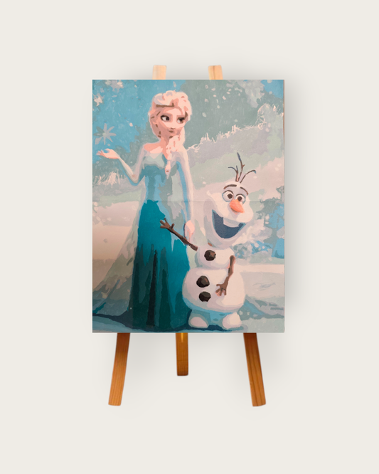 Winter Princess & Snowman – Hand-Painted Acrylic Canvas Art (40x50 cm)