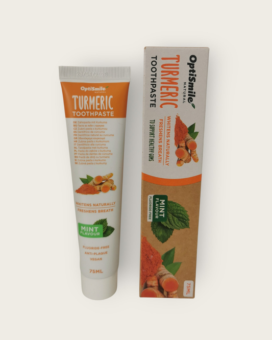OptiSmile Turmeric Toothpaste – Natural Whitening & Fresh Mint, Fluoride-Free, Vegan