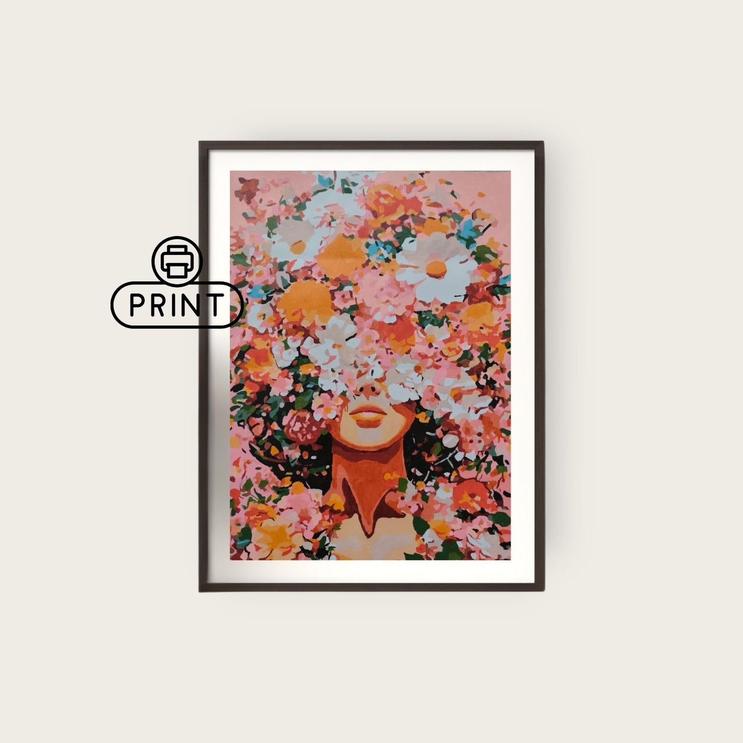 Floral Woman | Abstract Acrylic Painting (Digital Print)