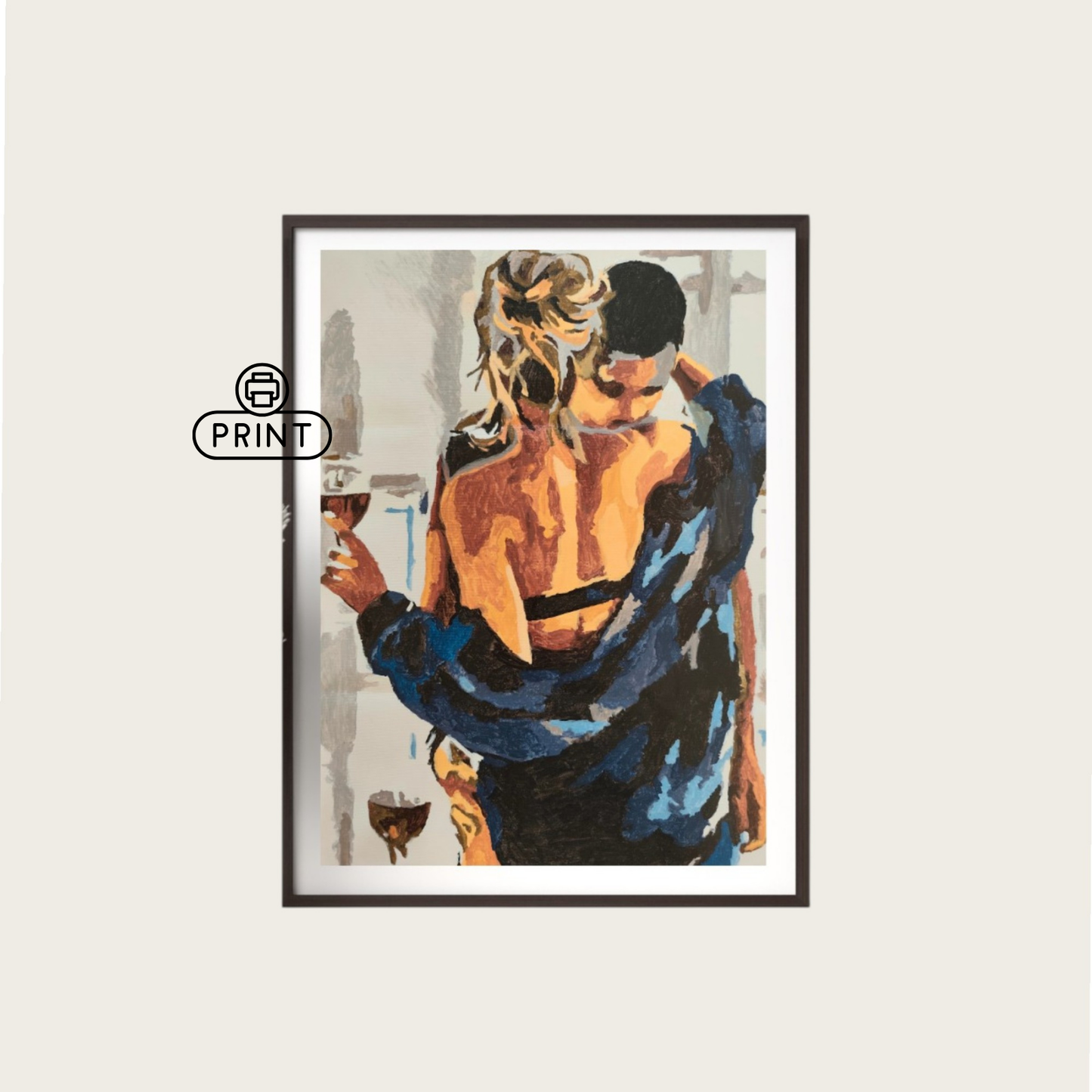 Imtimate couple scene / Wine lowers / Modern Digital Art Print (Digital download)