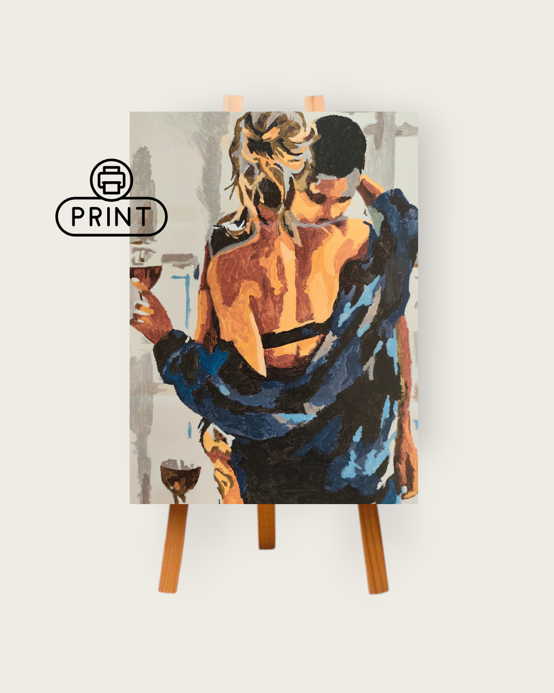 Imtimate couple scene / Wine lowers / Modern Digital Art Print (Digital download)