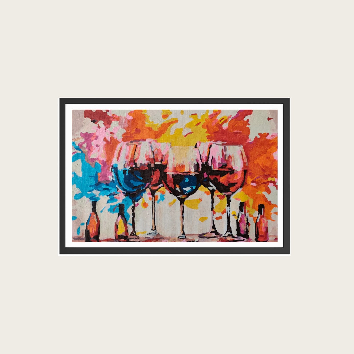 Colorful Wine Glasses – Hand-Painted Acrylic Canvas Art (45x30 cm)