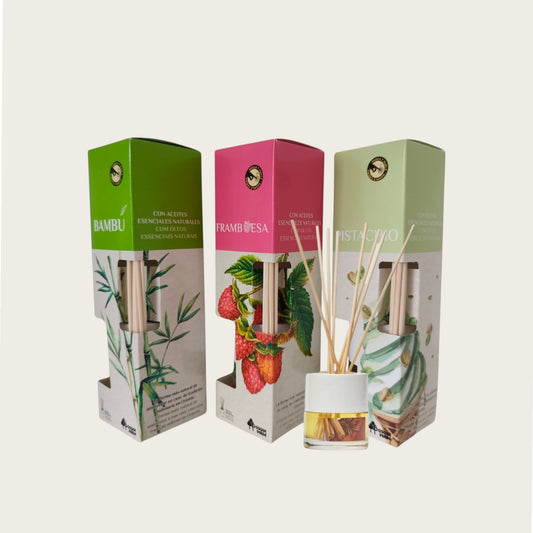 Bamboo, Pistachio, Raspberry / Home Spanish Perfume set / 3 Reed Diffusers