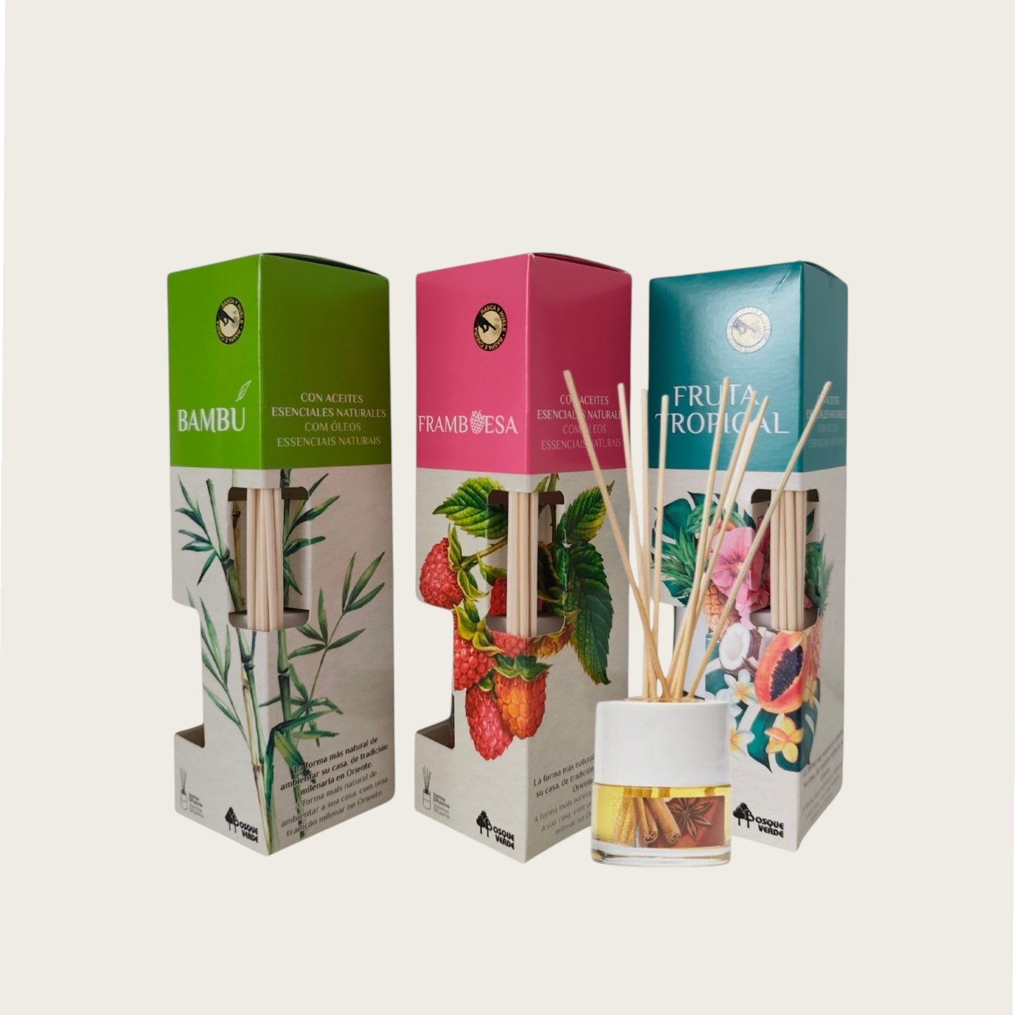 Bamboo, Raspberry, Tropical fruits / Home Spanish Perfume set / 3 Reed Diffusers
