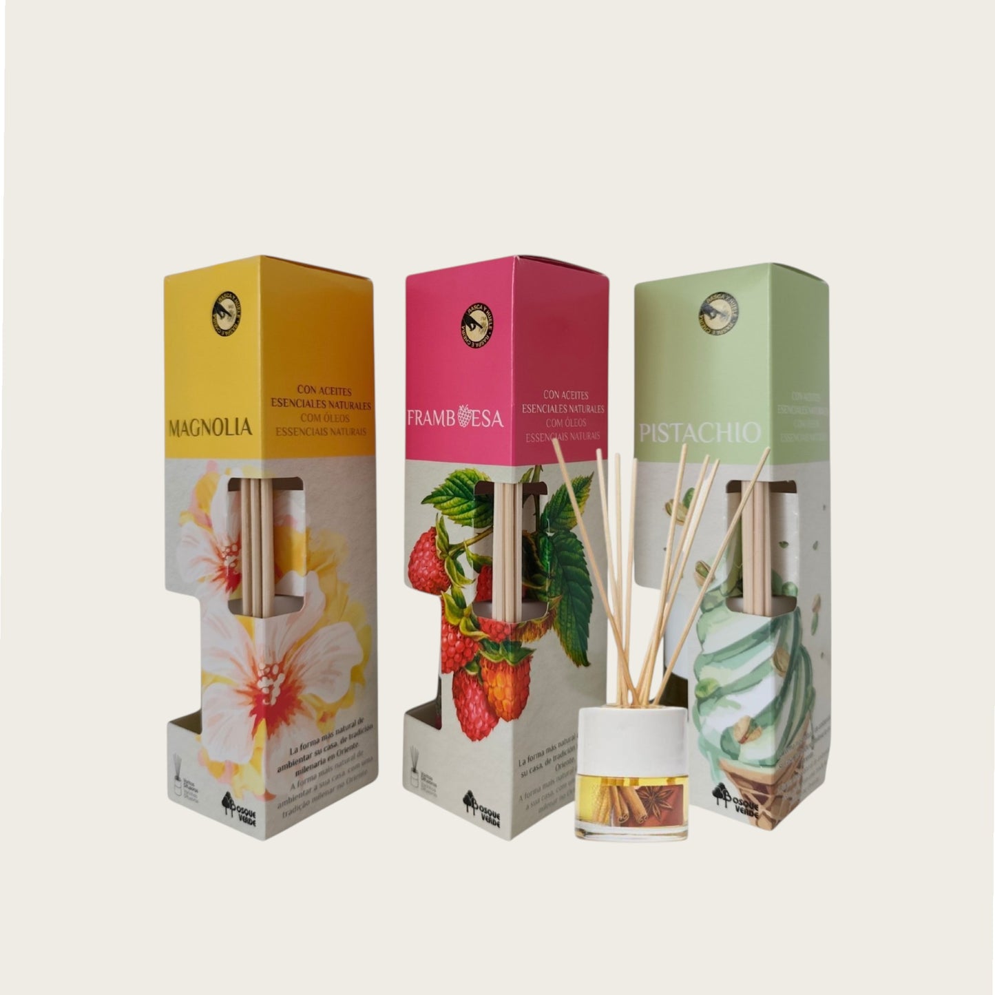 Magnolia, Pistachio, Raspberry / Home Spanish Perfume set / 3 Reed Diffusers