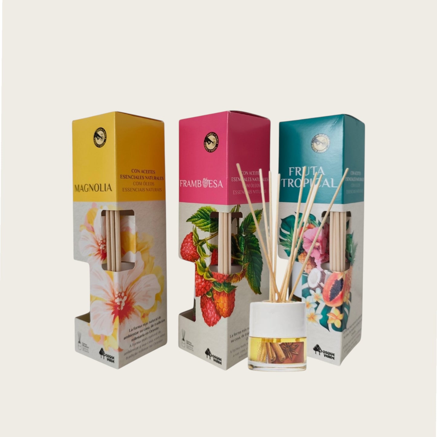 Magnolia, Tropical fruits, Raspberry / Home Spanish Perfume set / 3 Reed Diffusers