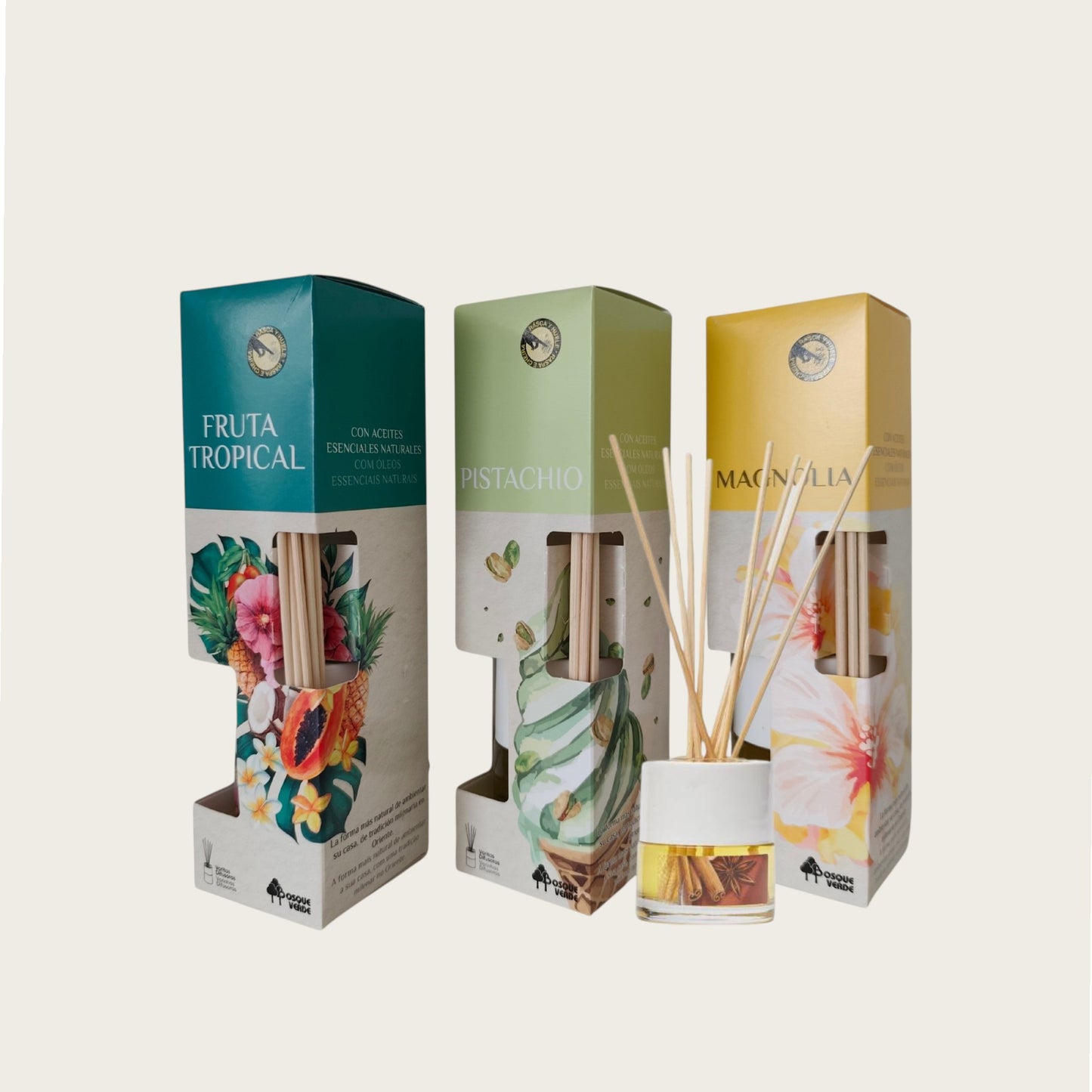 Magnolia, Pistachio, Tropical fruits / Home Spanish Perfume set / 3 Reed Diffusers