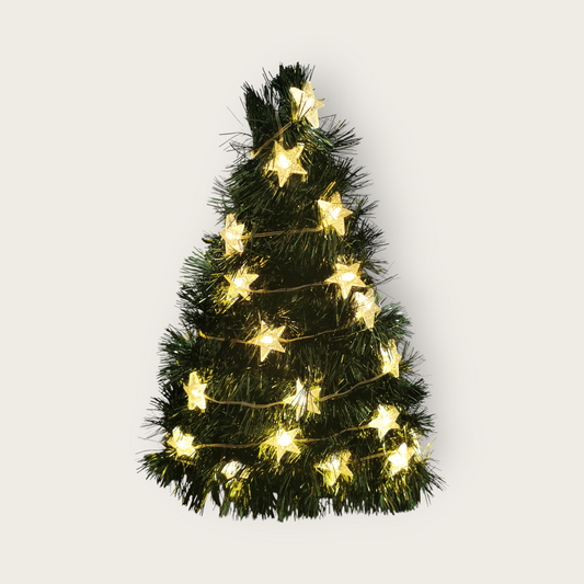 Dark Green Wooden Mini Christmas Tree with Led Lights - Battery Operated