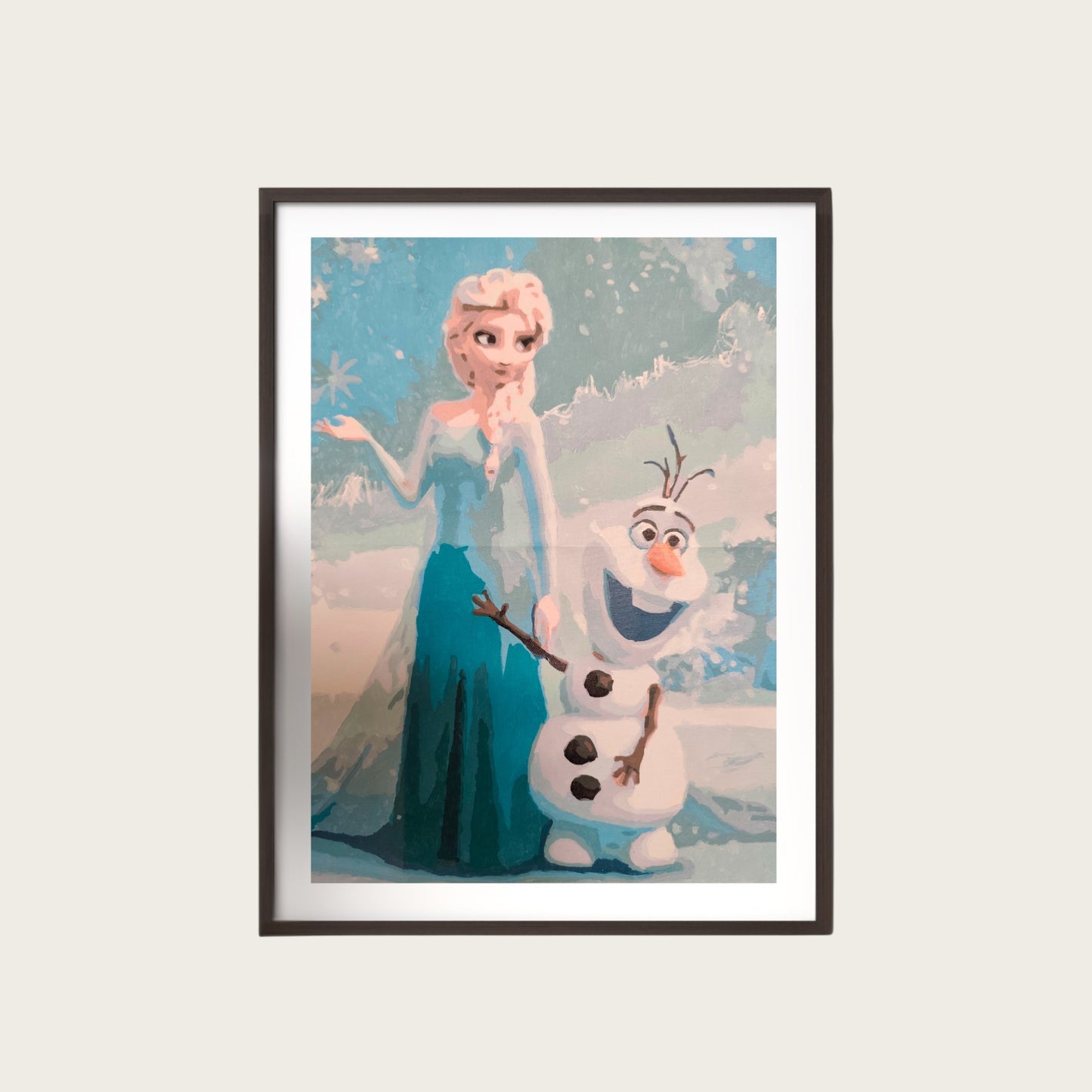 Winter Princess & Snowman – Hand-Painted Acrylic Canvas Art (40x50 cm)