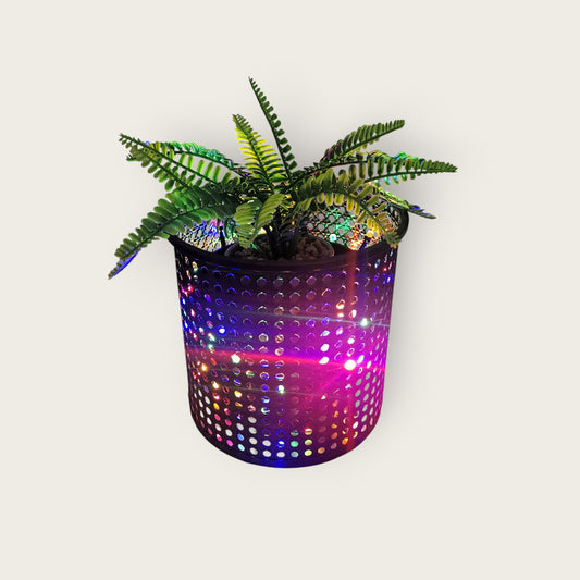 Shining Metal Flower Pot – Modern Decorative Planter with LED Glow Charge Batteries