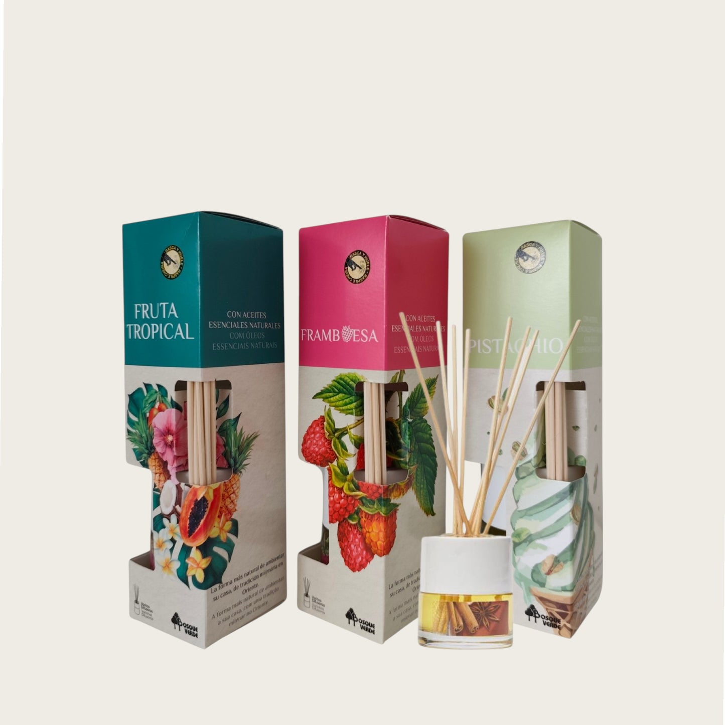 Raspberry, Tropical fruits, Pistachio / Home Spanish Perfumes set / 3 Reed diffusers