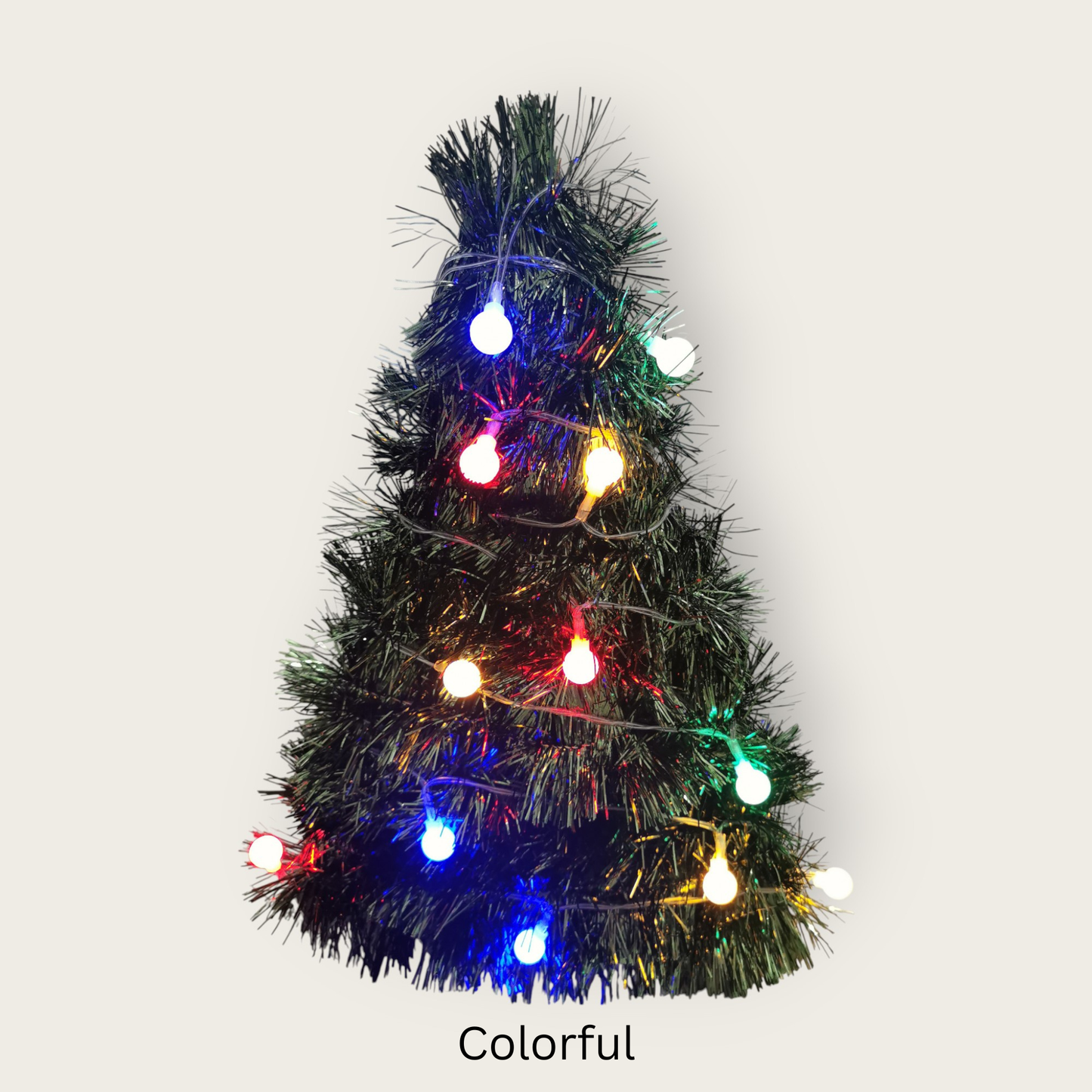 Dark Green Wooden Mini Christmas Tree with Led Lights - Battery Operated
