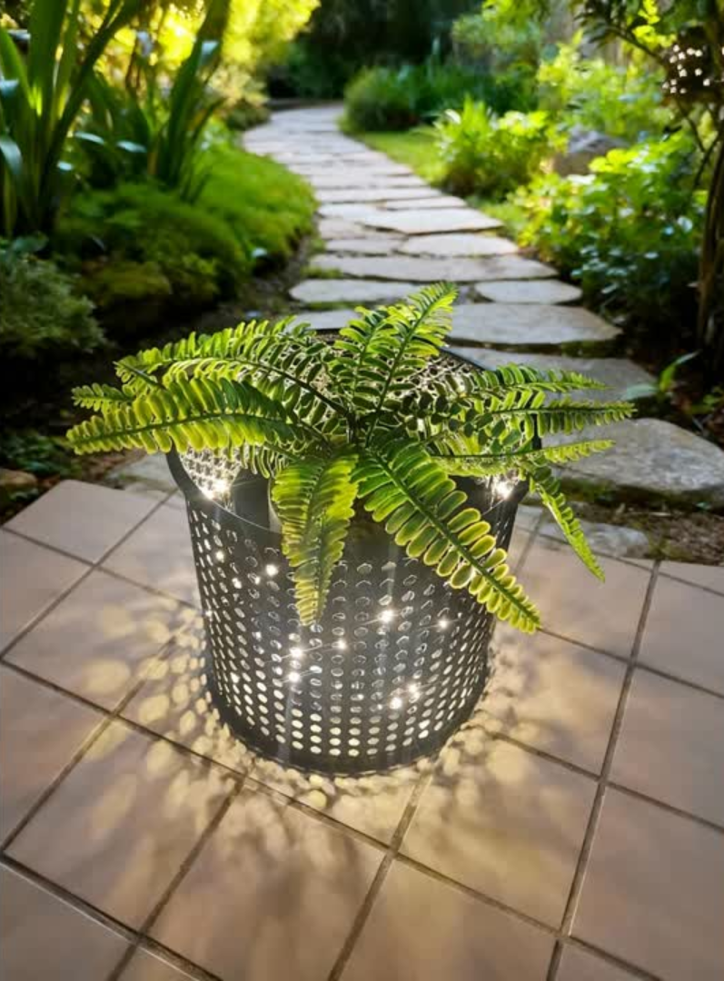 Luminous Metal Flower Pot – Plug-in Decorative LED Planter