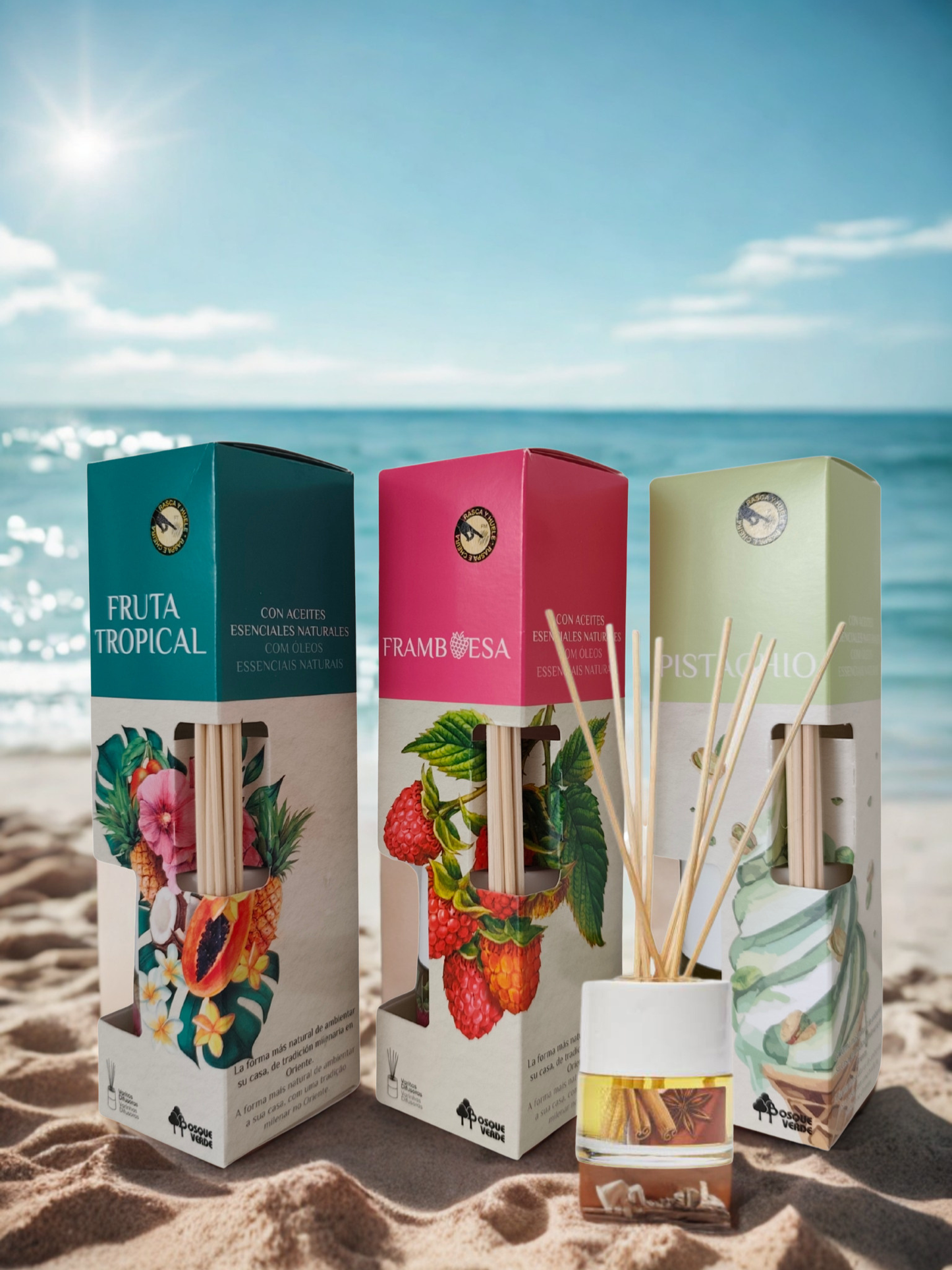 Raspberry, Tropical fruits, Pistachio / Home Spanish Perfumes set / 3 Reed diffusers
