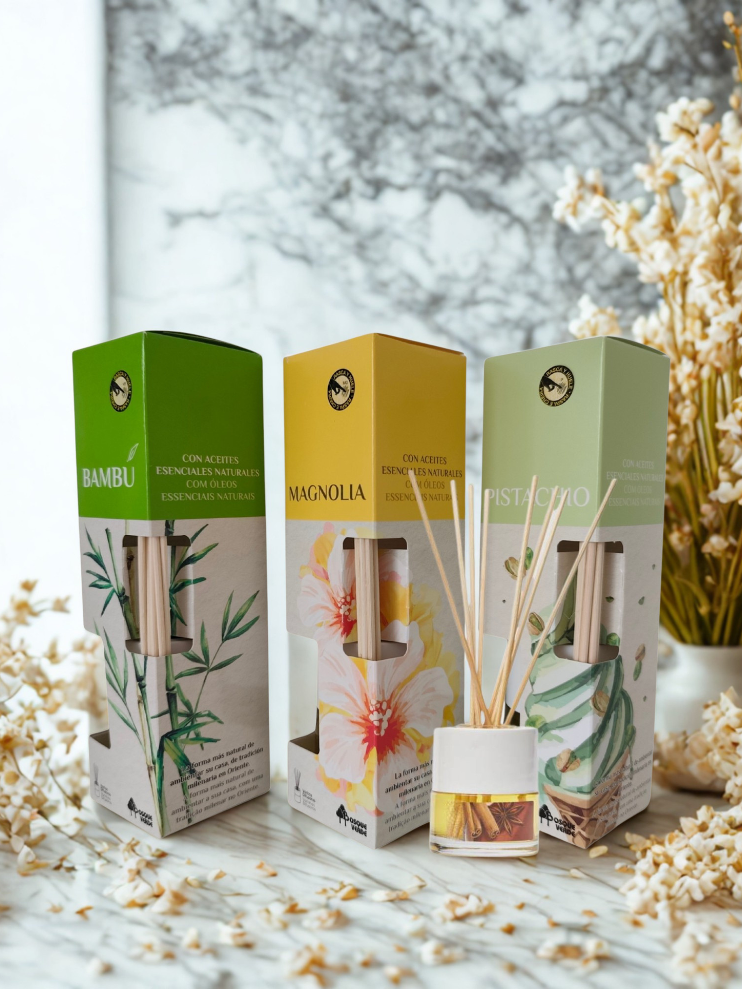 Bamboo, Pistachio, Magnolia / Home Spanish Perfume set / 3 Reed Diffusers