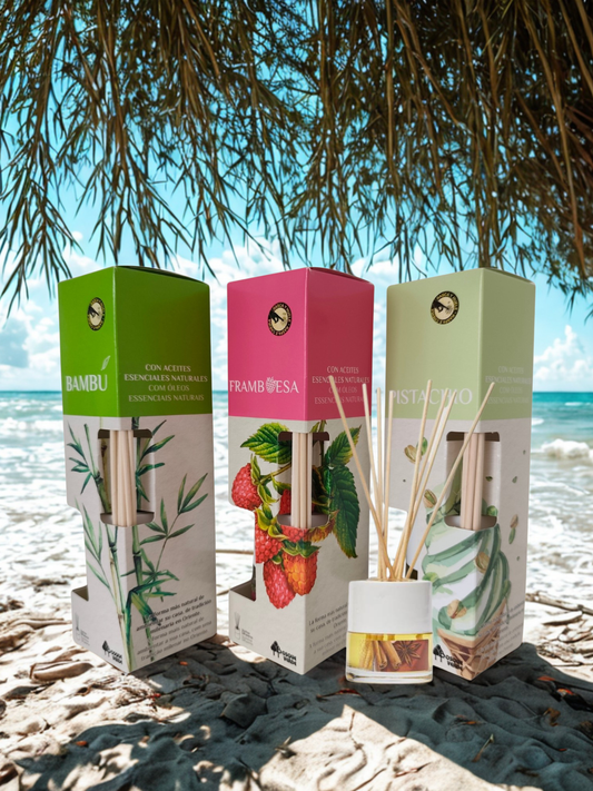 Bamboo, Pistachio, Raspberry / Home Spanish Perfume set / 3 Reed Diffusers