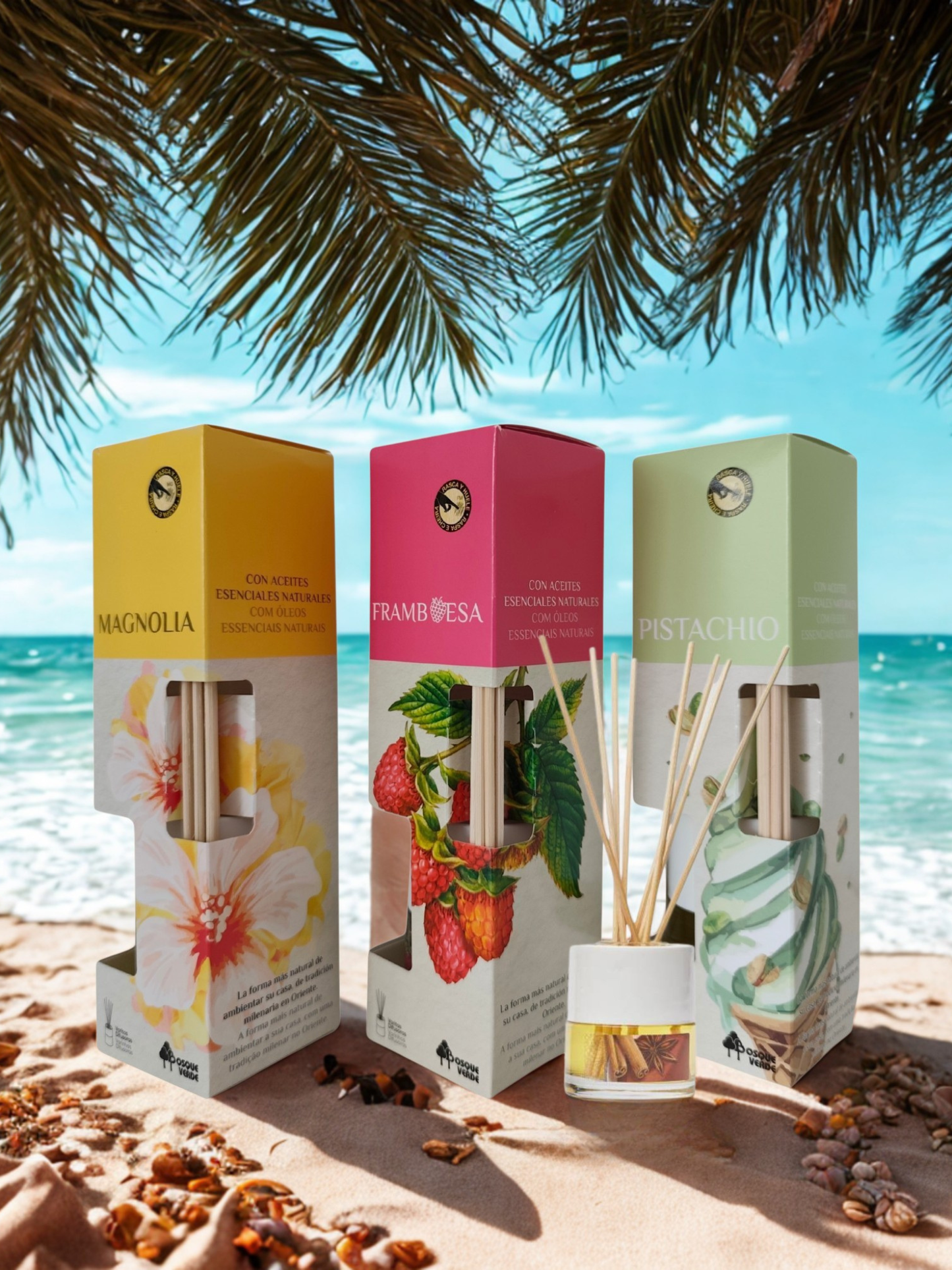 Magnolia, Pistachio, Raspberry / Home Spanish Perfume set / 3 Reed Diffusers