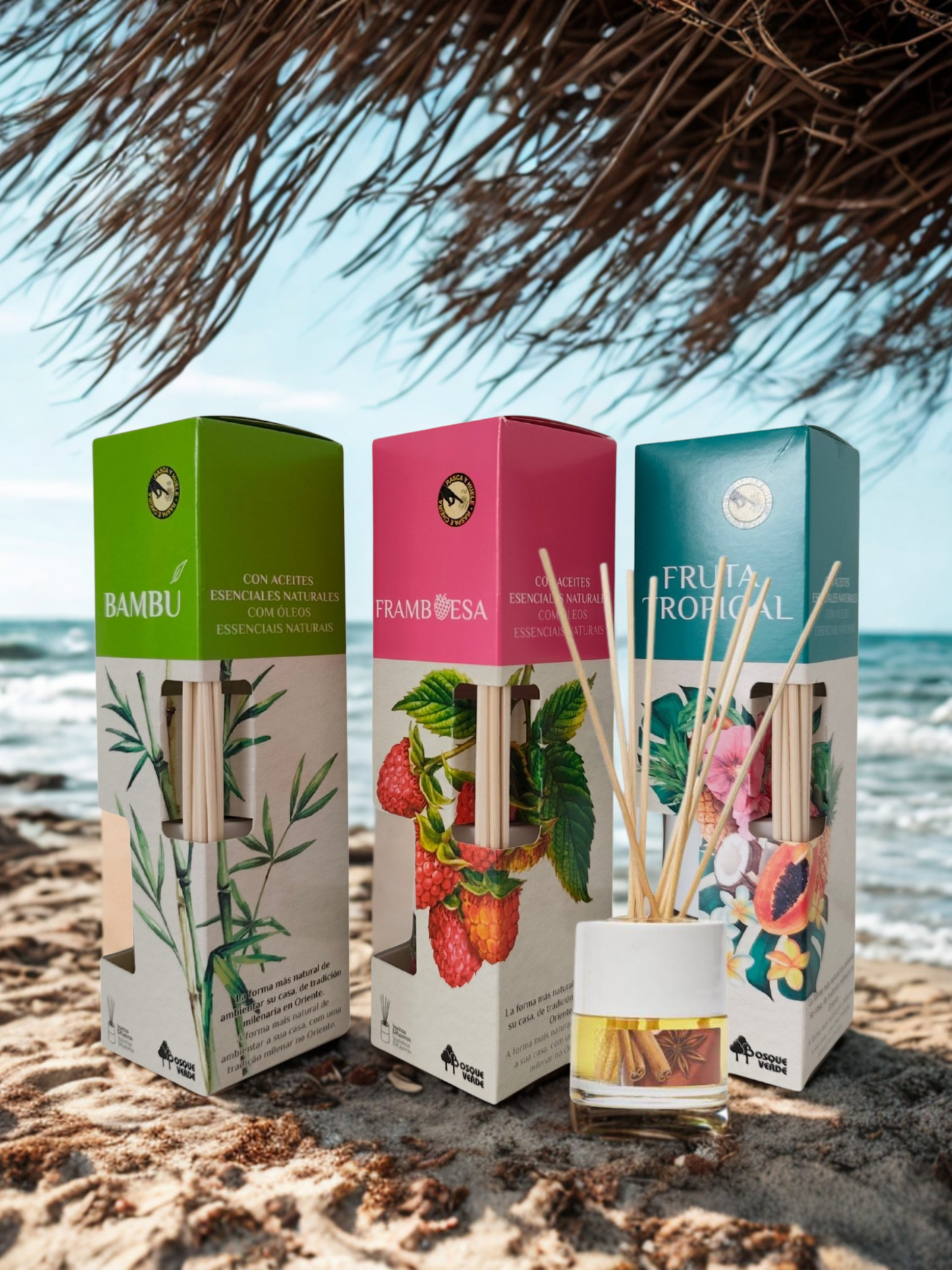 Bamboo, Raspberry, Tropical fruits / Home Spanish Perfume set / 3 Reed Diffusers