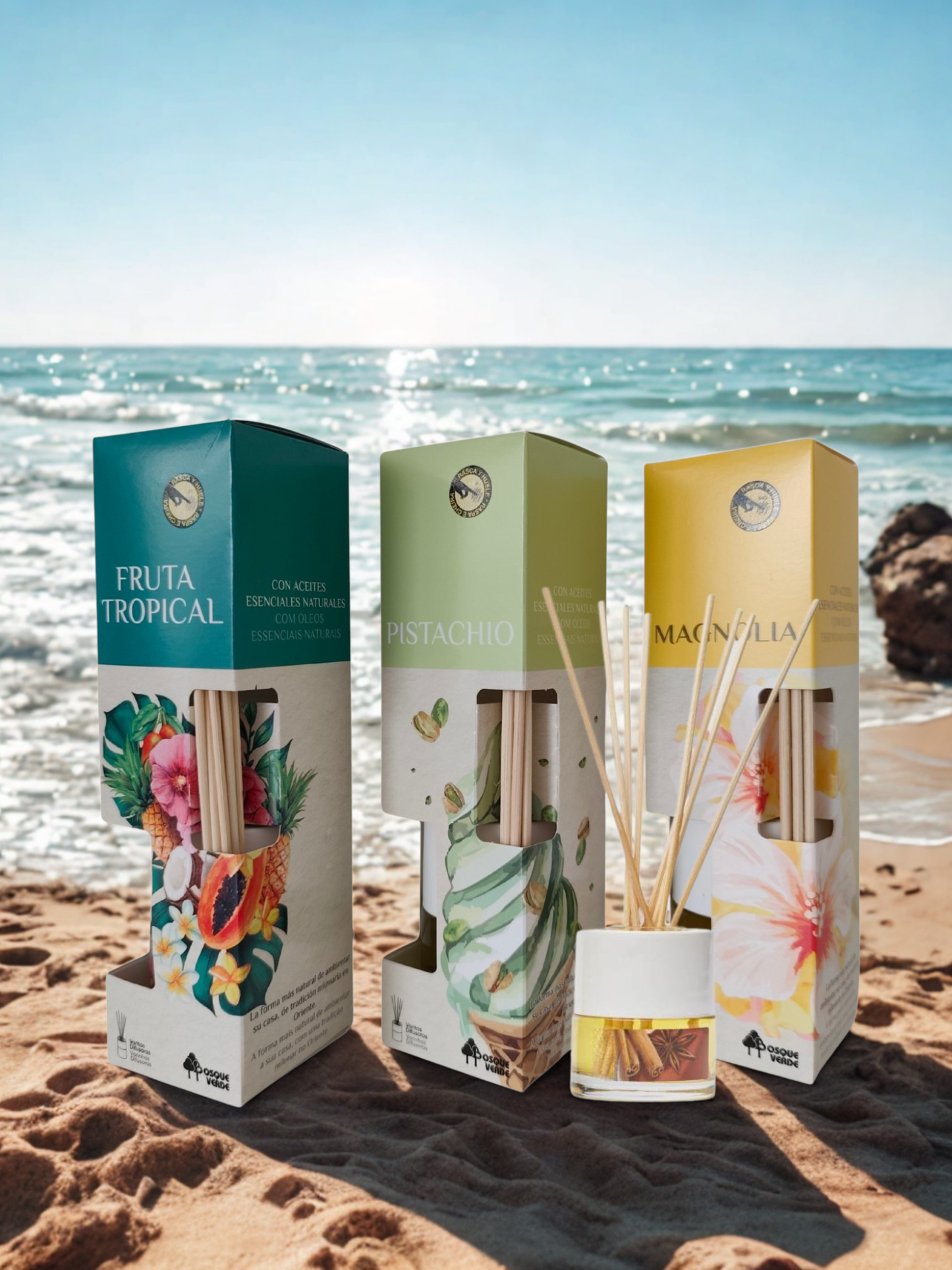 Magnolia, Pistachio, Tropical fruits / Home Spanish Perfume set / 3 Reed Diffusers
