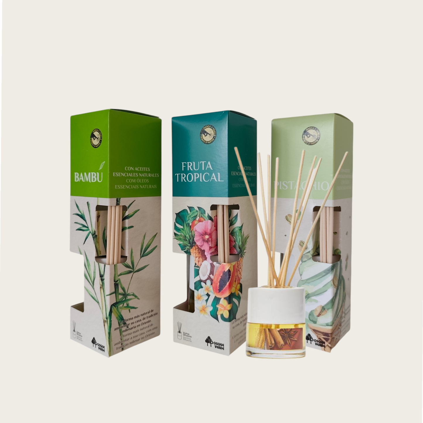 Bamboo, Pistachio, Tropical fruits / Home Spanish Perfumes set / 3 Reed diffusers