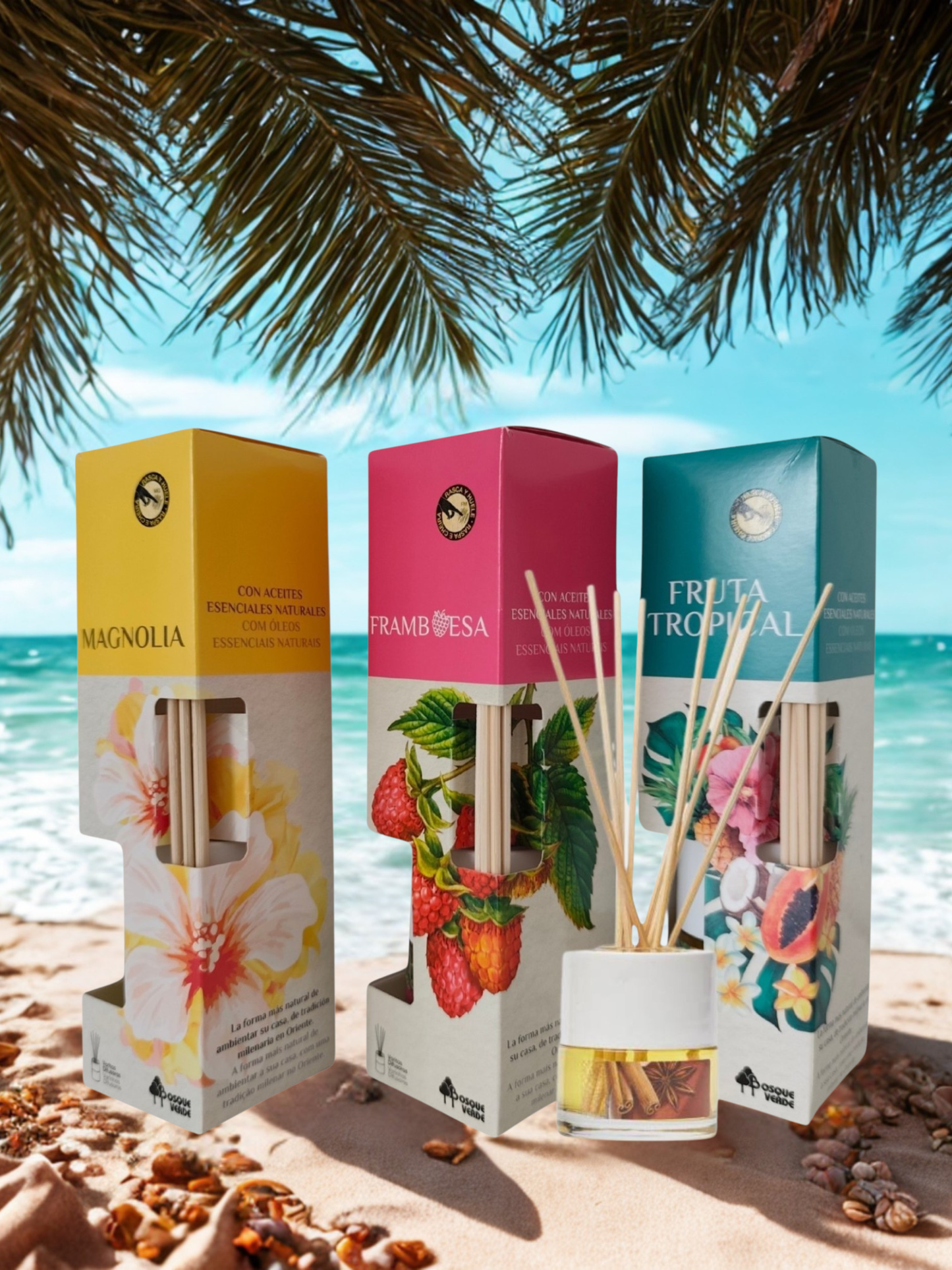 Magnolia, Tropical fruits, Raspberry / Home Spanish Perfume set / 3 Reed Diffusers