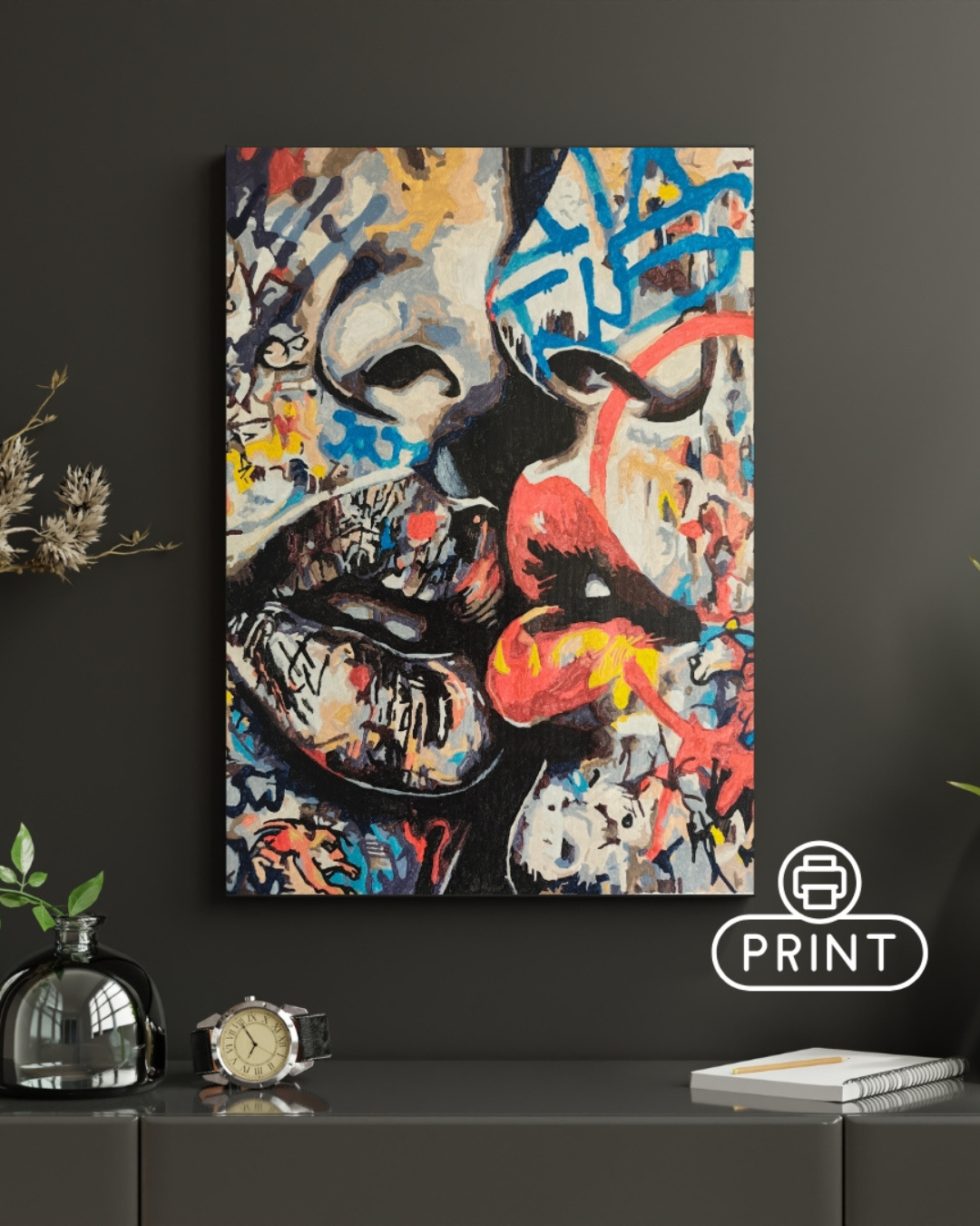 Abstract Graffiti Face – Modern Digital Art Print (Digital print)