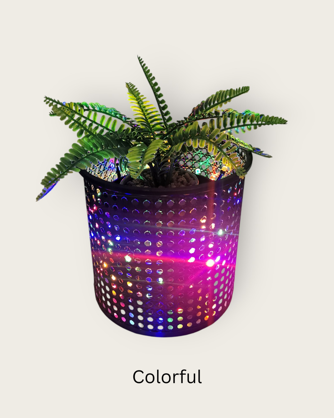 Shining Metal Flower Pot – Modern Decorative Planter with LED Glow Charge Batteries