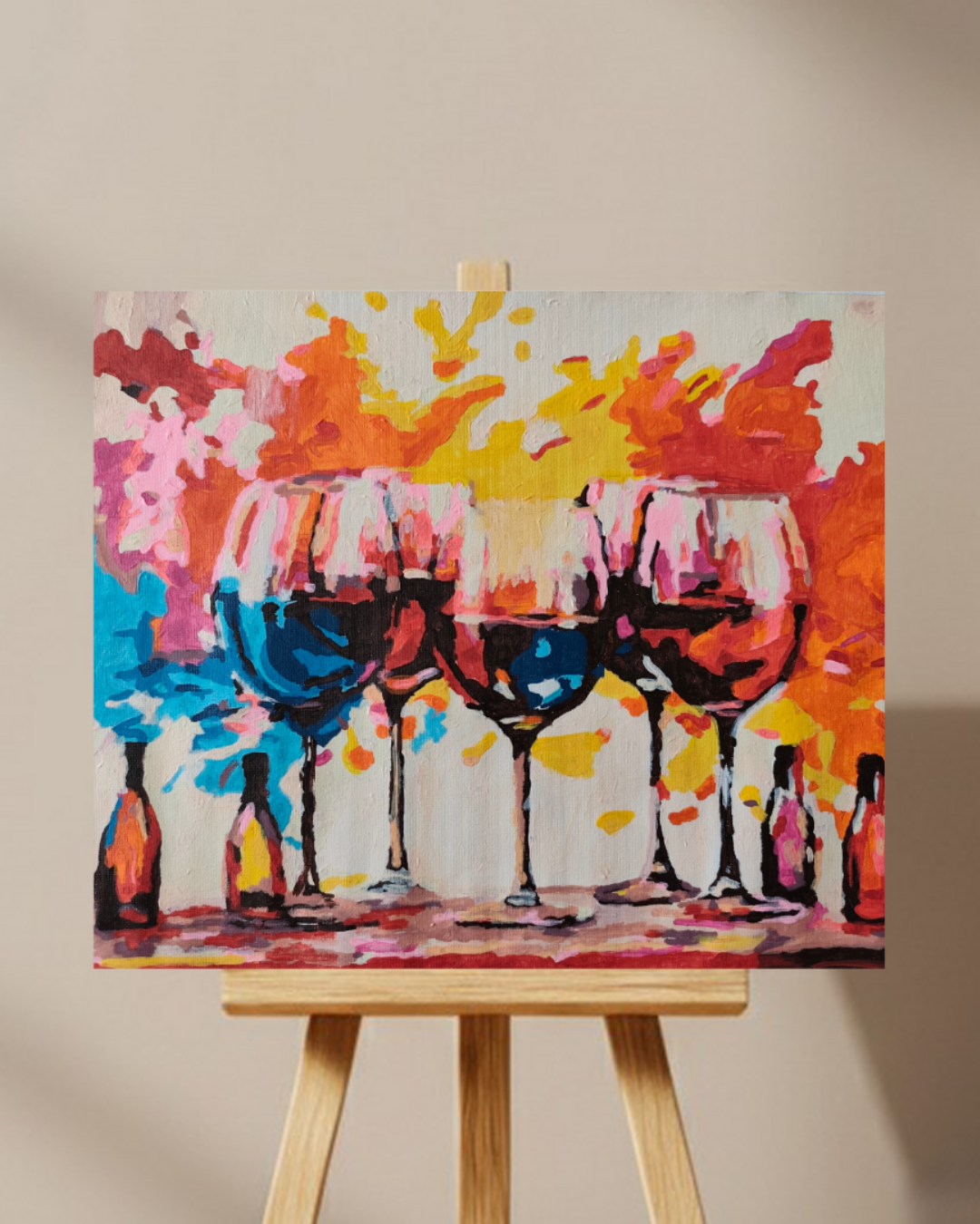 Colorful Wine Glasses – Hand-Painted Acrylic Canvas Art (45x30 cm)