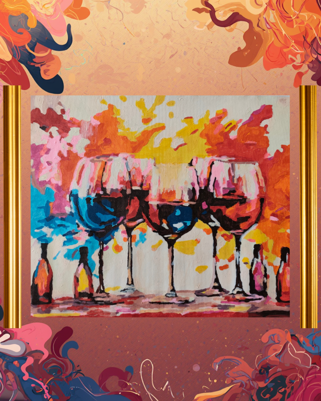 Colorful Wine Glasses – Hand-Painted Acrylic Canvas Art (45x30 cm)