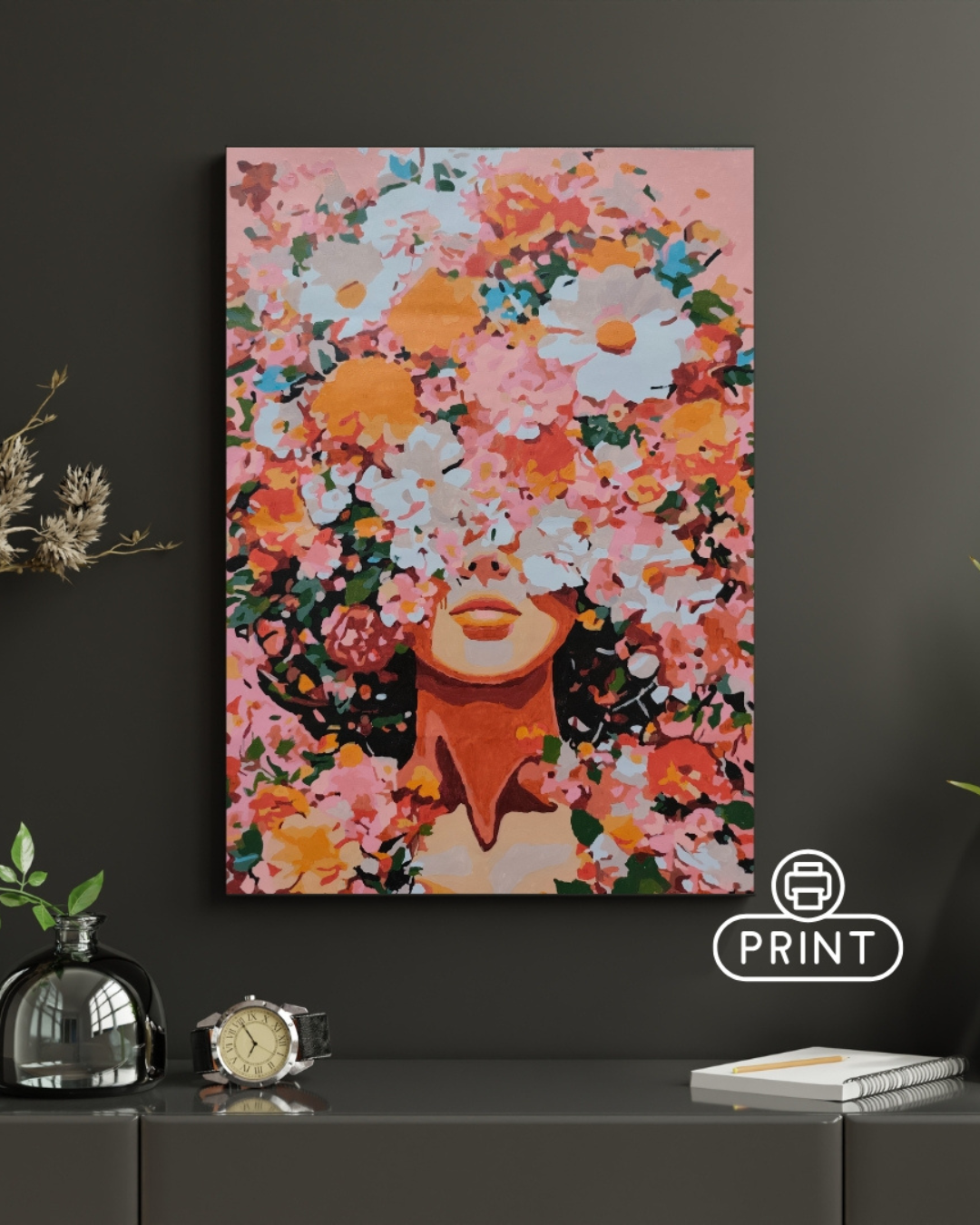 Floral Woman | Abstract Acrylic Painting (Digital Print)