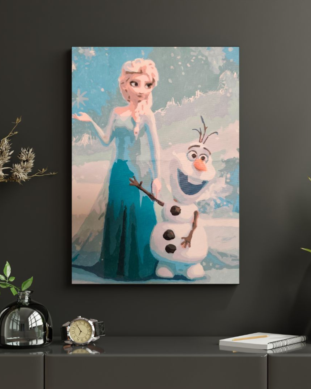 Winter Princess & Snowman – Hand-Painted Acrylic Canvas Art (40x50 cm)
