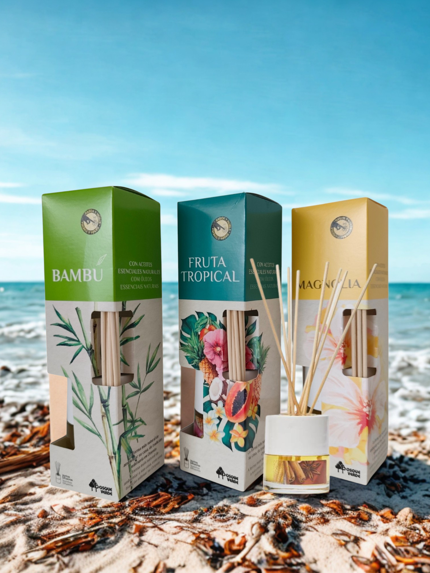 Bamboo, Magnolia, Tropical fruits / Home Spanish Perfumes set / 3 Reed diffusers