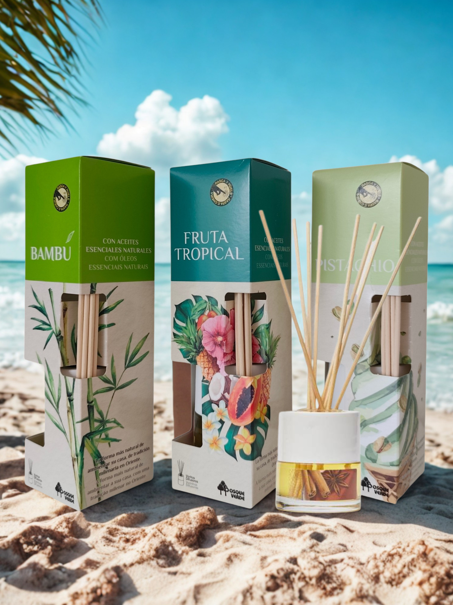 Bamboo, Pistachio, Tropical fruits / Home Spanish Perfumes set / 3 Reed diffusers