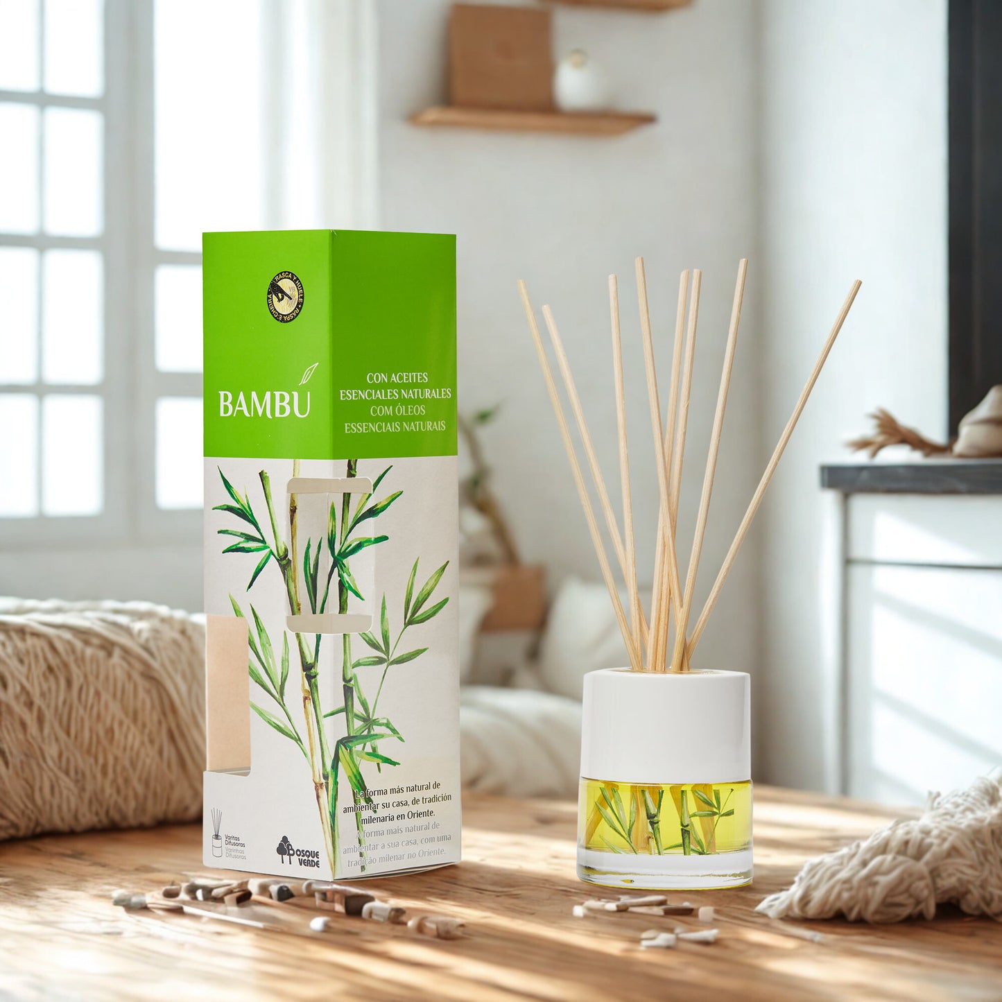 Bamboo Reed Diffuser Fresh Spanish Scent, Long Lasting Home Fragrance